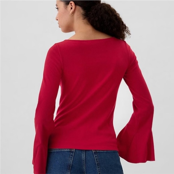NWT GAP Red Ribbed Long Bell Sleeve Tee SZ L - Picture 8 of 16
